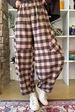 Nora Brushed Cotton Gingham Classic Barrel Pant Coffee Bean